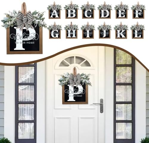 Ultra Large 14'' Last Name All Year Round Front Door Wreath with 26 Initial Letter Welcome Sign All Seasons Eucalyptus Garland and Bow Wreaths for Front Door Porch Farmhouse Decoration (P) - Image 5
