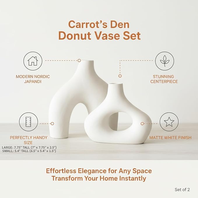 Carrot's Den Donut Vase, Hollow | Table Centerpiece, Olive Plant, Living Room - Image 5