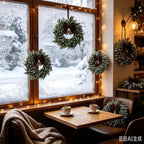4 Pcs Small Christmas Hanging Wreaths Artificial Snow Flocked Cedar Wreaths with Brown Velvet Ribbon & Bronze Bells Mini Christmas Wreaths for Cabinet Porch Front Door Winter Xmas Holiday Decorations - Image 6