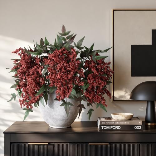 Artificial Flowers 35 Inch Artificial Nandina Berry Stem 3 Pcs Faux Flowers for Vase Realistic Sedum Spray for DIY Bouquet, Shower, Farmhouse, Mantel, Home Decor(Burgundy) - Image 6
