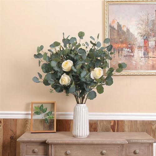 3 PCS 28" Artificial Eucalyptus Stems with Buds & Leaves, Green - Image 3