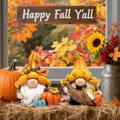 Hodao Fall Decorations for Home Resin Thanksgiving Gnome Figurines 2 Pcs - Image 6