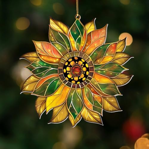 Stained Glass Acrylic Sunflower Ornament – Colorful Glass Sun Catcher for Windows, Christmas Tree Decoration 2025, Hanging Holiday & Everyday Décor Gift(Sun-22) - Image 4