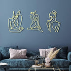 Photect 3 Pcs Metal Wall Art Minimalist Woman Line Decor, Elegant, Gold - Image 2