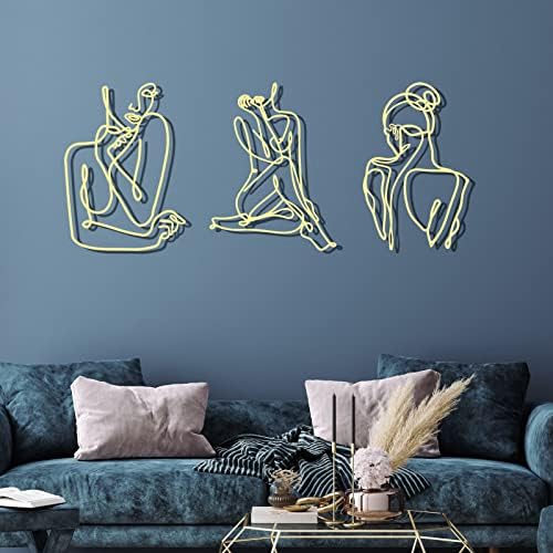 Photect 3 Pcs Metal Wall Art Minimalist Woman Line Decor, Elegant, Gold - Image 2