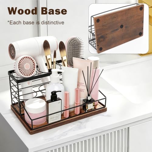 Hair Tool Organizer, Movable Hair Dryer Holder, Hair Styling Tools Storage for Vanity, Bath Counter Organizer, Bathroom Trays for Hair Toiletry, Makeup (12" x 7.7" x 5.8", Wood-Black) - Image 4