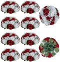 BLOSMON Fake Flowers Ball Wedding Centerpieces 10 Pcs Crimson Rose Babys Breath Artificial Flowers Center Pieces Decoration for Table Silk Kissing Floral Bouquet Arrangements for Home Party DIY Decor by Blosmon