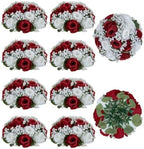 BLOSMON Fake Flowers Ball Wedding Centerpieces 10 Pcs Crimson Rose Babys Breath Artificial Flowers Center Pieces Decoration for Table Silk Kissing Floral Bouquet Arrangements for Home Party DIY Decor by Blosmon