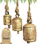 HIGHBIX Set of 3 Giant Harmony Cow Bells Huge Vintage Shabby Chic Handmade Rustic Lucky Christmas Hanging XL Bells On Rope Country Rustic (Small) by HIGHBIX