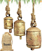 HIGHBIX Set of 3 Giant Harmony Cow Bells Huge Vintage Shabby Chic Handmade Rustic Lucky Christmas Hanging XL Bells On Rope Country Rustic (Small) by HIGHBIX