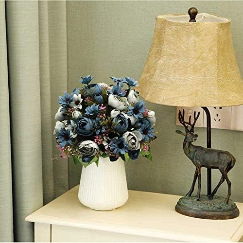 CATTREE Artificial Peony Bud Mixed Flowers, Plastic Plants Silk Fake Flowers Bouquet Bridal Home Garden Office Kitchen Bathroom Table Centerpieces Wedding Decor Decorations 4 pcs - Blue - Image 5