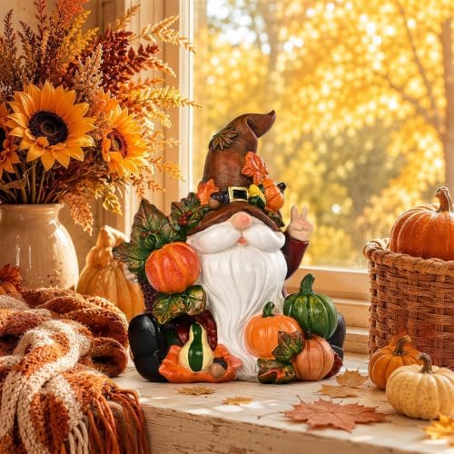 Fall Gnomes Pumpkin Statue for Thanksgiving Decorations 6in, Autumn Decor - Image 2
