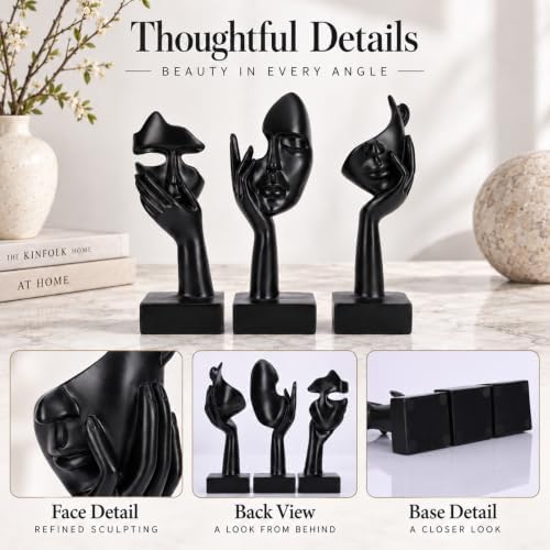 3 Pcs Thinker Large Statue Set - Black Art Abstract Home Accent Figurines for Living Room, Bedroom, Shelves, Office Desktop, Coffee Table Decor, Gift for Women (3 Pcs Black, 9") - Image 5