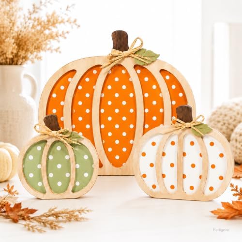 Fall Decorations for Home, Wooden Polka Dot Pumpkin Fall Decor - Image 6