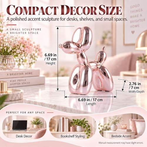 Pink Balloon Dog Decor - Animal, Shelf & Modern Desk Statue - Office Gold Decorations - Image 3