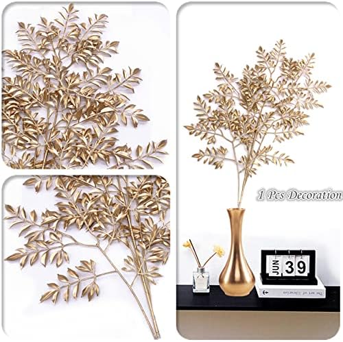 CATTREE Artificial Gold Leaves, Plastic Plants Christmas Decorations 30" Tall Golden 2 Pack, Fake Shrubs Bushes for Indoor Home Table Centerpieces Hotel Hall Party Decor Wedding Planting Filler - Image 3