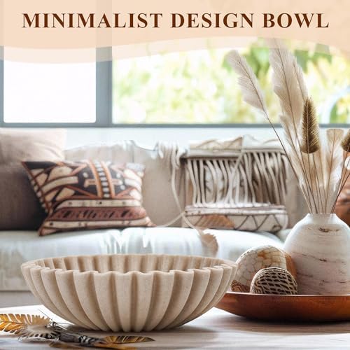 YMXYJM Large Decorative Bowl, Modern Handicraft Bowls for Home Decor, Fruit Bowl for Kitchen Counter, Ruffle Decor, Stylish Key Bowl for Entry Table, Artificial Stone Beige - Image 4