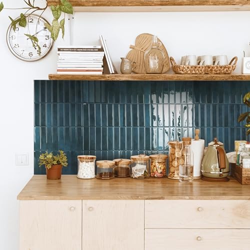 Smart Tiles Peel and Stick backsplash, Stacked Petrol Blue, 11.43"x9" - Image 2