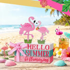 Geelin 4 Pcs Pink Flamingo Table Decoration Wooden Book Stack Signs - Image 6