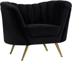 Home Square 2-Piece Set with Velvet Accent Chair and Chaise in Black and Gold - Image 4