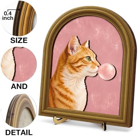 Whimsical Cat Bubble Gum Pink Wall Art Sign Funky Table Decor - Image 3