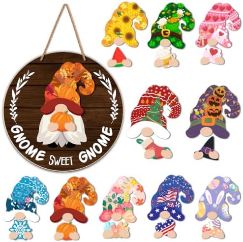 Interchangeable Gnome Welcome Sign Fall Halloween Door Wreath by Unknown