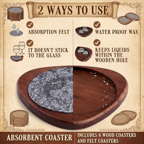 Newtay 6 Pcs Mid Century Modern Coasters Wood Absorbent Coaster, Classic - Image 3