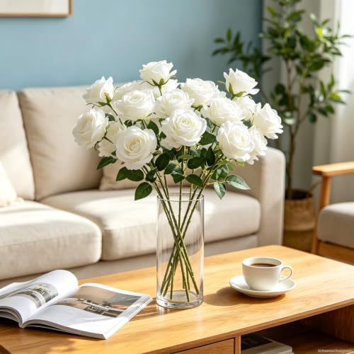 200Pcs White Roses Artificial Flowers, Realistic Silk Fake Roses Bouquet - Image 4