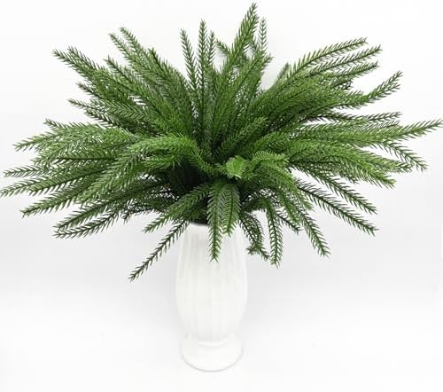 Artificial Norfolk Pine Branches 18 Inch, Fake Plastic Shrubs Greenery Realistic Plant Stems Real Touch Faux Pine Picks for Home Decor Vase Filler Indoor Outdoor Wreath DIY Christmas Decoration 4 Pack - Image 2