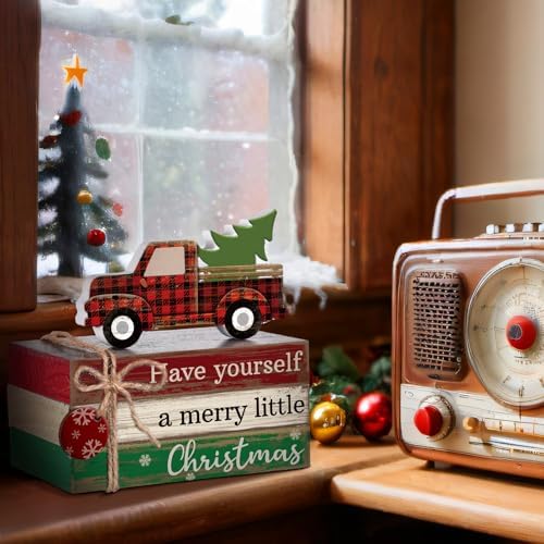 4 Pcs Christmas Tiered Tray Decor, Wooden Shelf Sign - Image 6