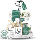 FairySandy 11 Pcs Home Tiered Tray Decor Green Rustic Wooden Signs by FairySandy