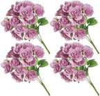 Silk Roses Flower Bouquet 4 Bundles 60 Heads for Wedding Home, Light Purple by WishTip