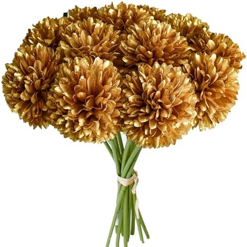 Mandy's 12pcs Artificial Gold Ball Chrysanthemum Flowers by Mandys