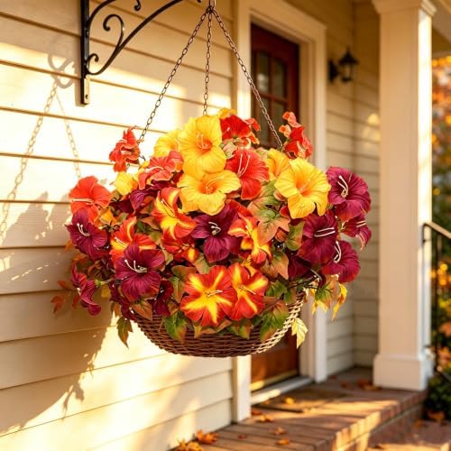 6 Bundles Artificial Fall Morning Glory Flowers for Outdoors, UV Resistant No Fade Fake Faux Fall Flowers with Maple Leaves for Thanksgiving Farmhouse Harvest Home Garden Patio Decor - Image 7