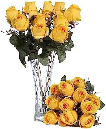 Artificial Rose Flowers 12 Heads 2 Bundles Silk Rose Bouquets, Burgundy by FuleHouzz