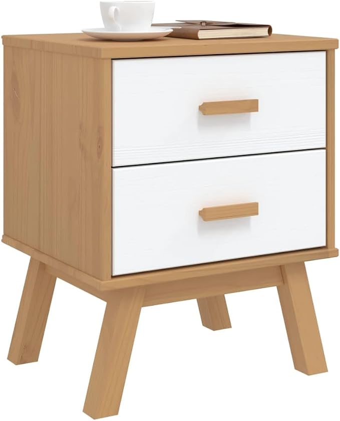 Scandinavian Style Bedside Cabinet in White and Brown - Image 5