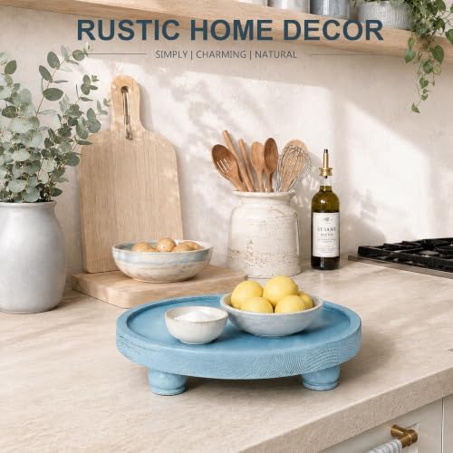 EOSAHR Round Decorative Tray, Coffee Table Accent, Coastal Style, Sky Blue - Image 5