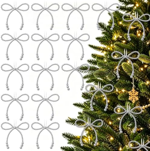 DIYDEC 18PCS Christmas Pearl Bow Ornament 4.5in Tree Topper Hanging Decor by DIYDEC