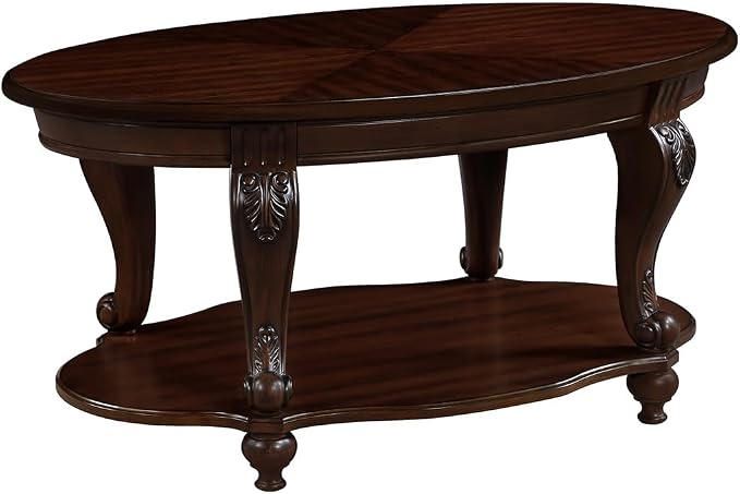 Oval Wood Coffee Table for Living Room, 2-Tier Solid Wood Coffee Table by FGXJY