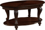Oval Wood Coffee Table for Living Room, 2-Tier Solid Wood Coffee Table by FGXJY