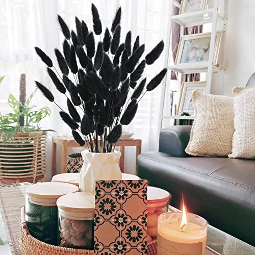 Uieke 17’’ Natural Bunny Tails Dried Flowers, 120 Pcs Dried Lagurus Ovatus, Dried Black Pampas Grass Decor for Farmhouse Flower Arrangements Wedding Home Craft Boho Party Halloween Decorations - Image 4