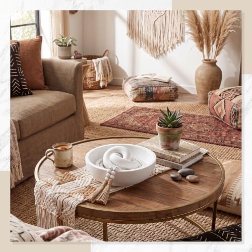 Novabright Farmhouse Wooden Bowl Set with Chain Beads, White - Image 6