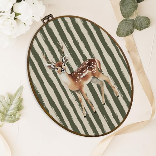 dvhdajed Vintage Olive Deer Oval Wall Art Decor, Deer Nursery Decor,Farmhouse Reindeer Framed Canvas Art, Retro Rustic Reindeer Wall Hanging Decoration for Kitchen Living Room Bathroom, 8.7x11.3 In - Image 4