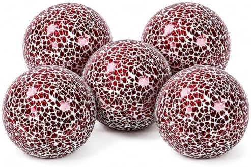 Decorative Glass Mosaic Sphere Balls, 3 Inch Diameter, Set of 5, Table Centerpiece (Red) by Unknown