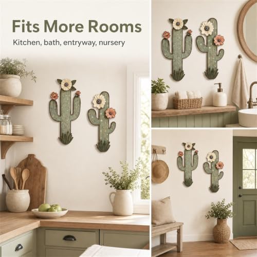 flangairy 2 Pcs Metal Cactus Wall Art, Southwestern Decor for Bathroom - Image 6
