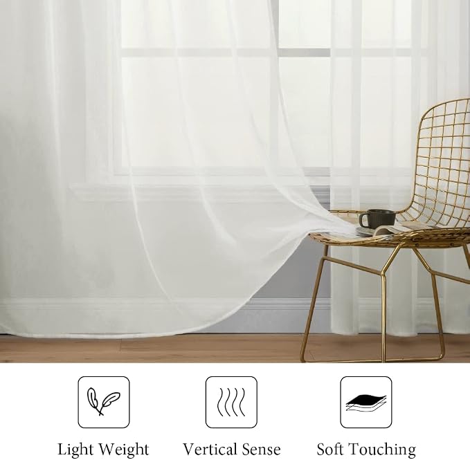 MIULEE Ivory Window Sheer Curtains 2 Panels Width 38 x Length 45 Inches | Sheer - Image 4