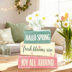Spring Decoration Wooden Tiered Tray Decor – Rustic Hallo Spring Stacked Block Sign with Daisy Flower Topper – Farmhouse Tabletop Spring Decor for Living Room Shelf Kitchen Coffee Bar Seasonal Home Display - Image 3