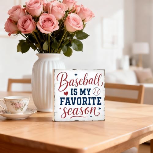 TOUNER Baseball Is My Favorite Season Wooden Box Sign Funny Game Day Decor - Image 5