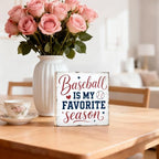 TOUNER Baseball Is My Favorite Season Wooden Box Sign Funny Game Day Decor - Image 5