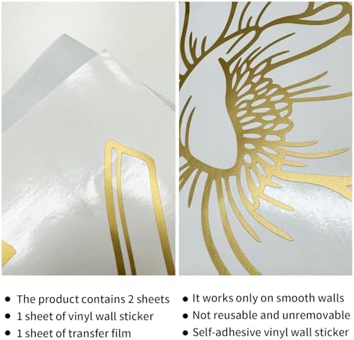 Gold Metallic Wall Decals Peel and Stick Floral Wall Stickers Large Sketch Minimal Line Transfer for Women Living Room Bedroom Decor, Monstera Leaves - Image 2
